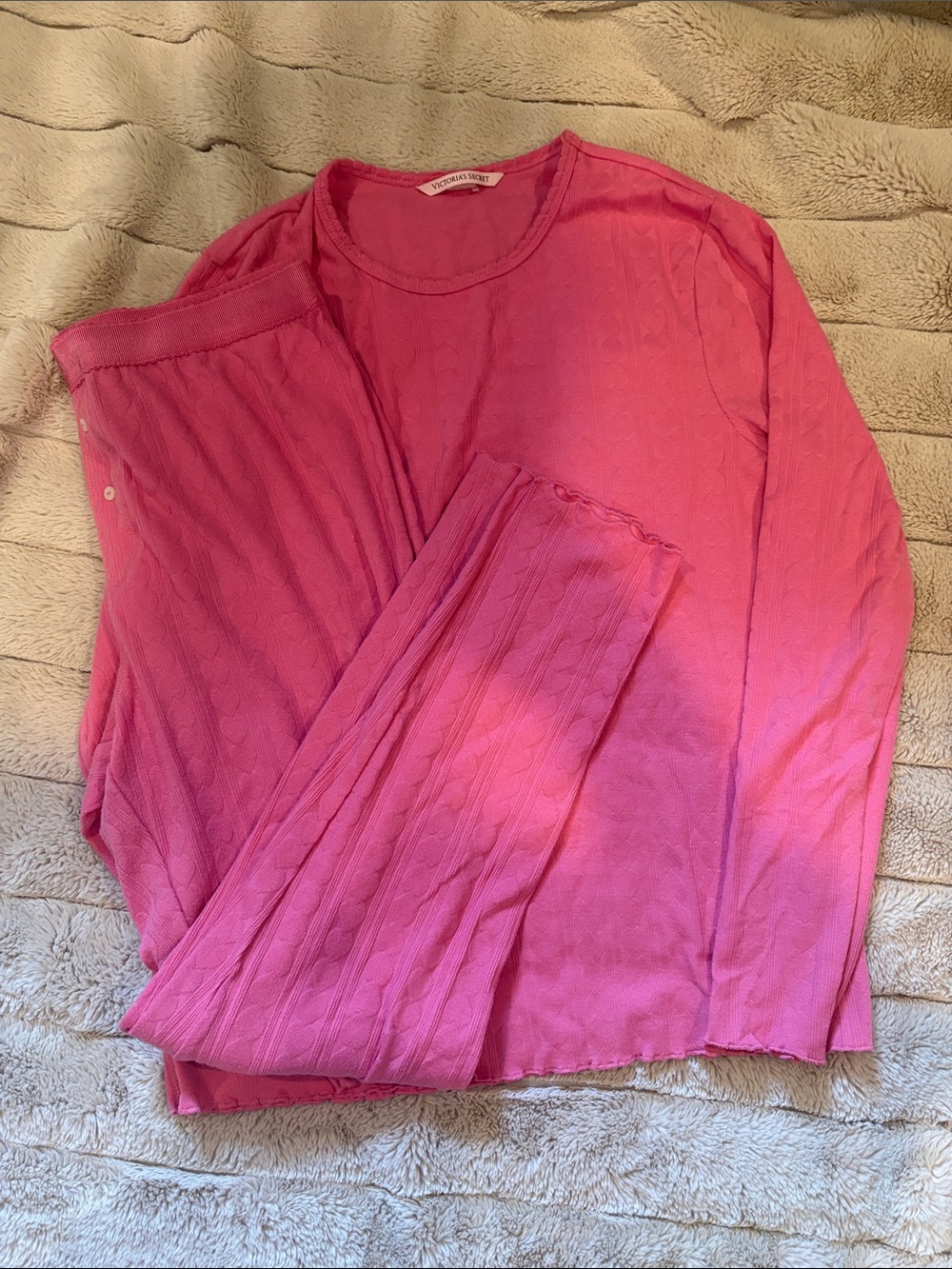 Victoria's Secret Hot Pink Pointelle Knit Pajama Set